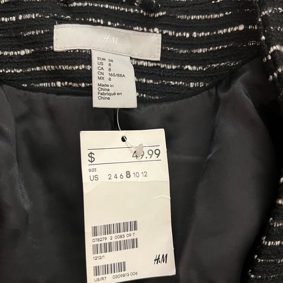 NWT H&M Small Ladies Textured Open Front Suit Jacket Blazer Black & White Small - Picture 2 of 7
